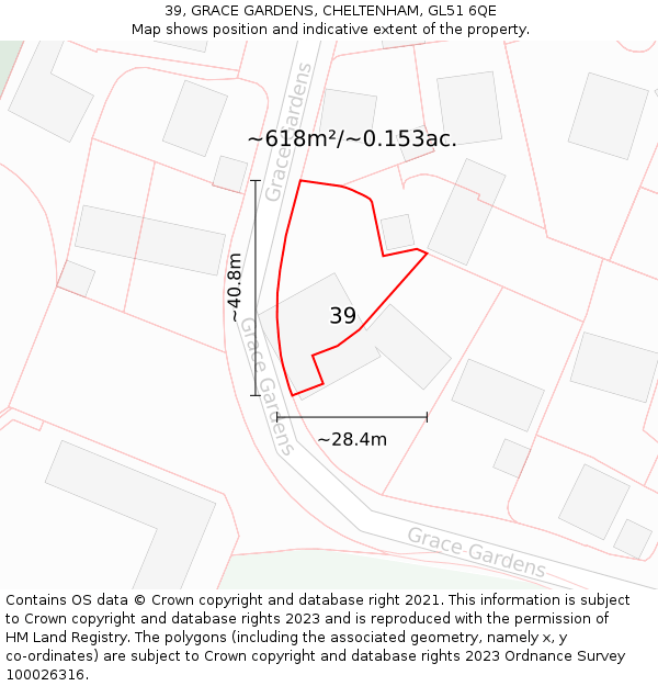 39, GRACE GARDENS, CHELTENHAM, GL51 6QE: Plot and title map