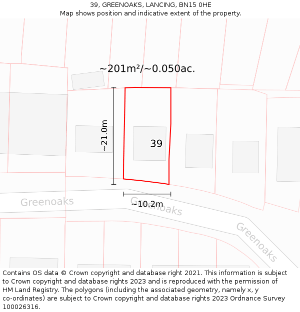 39, GREENOAKS, LANCING, BN15 0HE: Plot and title map