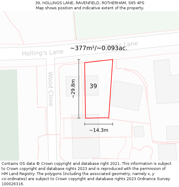 39, HOLLINGS LANE, RAVENFIELD, ROTHERHAM, S65 4PS: Plot and title map