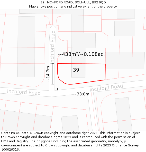 39, INCHFORD ROAD, SOLIHULL, B92 9QD: Plot and title map