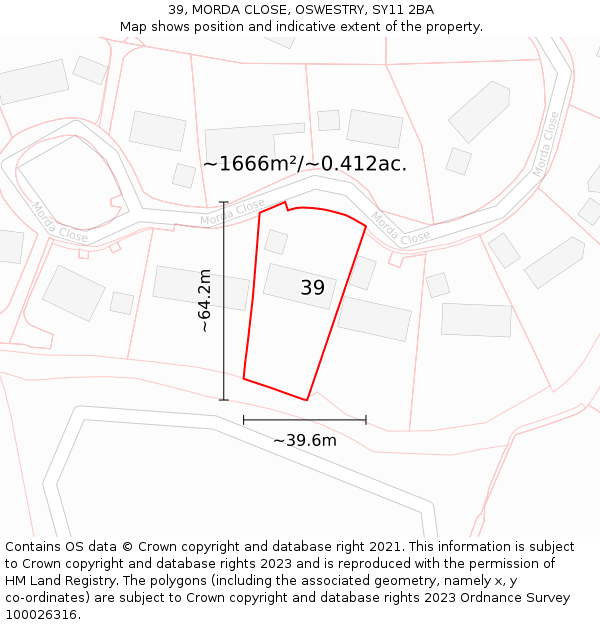 39, MORDA CLOSE, OSWESTRY, SY11 2BA: Plot and title map