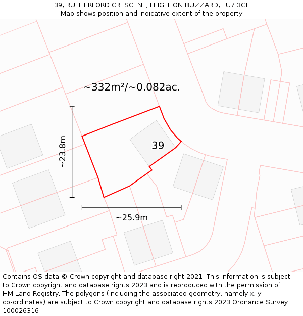 39, RUTHERFORD CRESCENT, LEIGHTON BUZZARD, LU7 3GE: Plot and title map