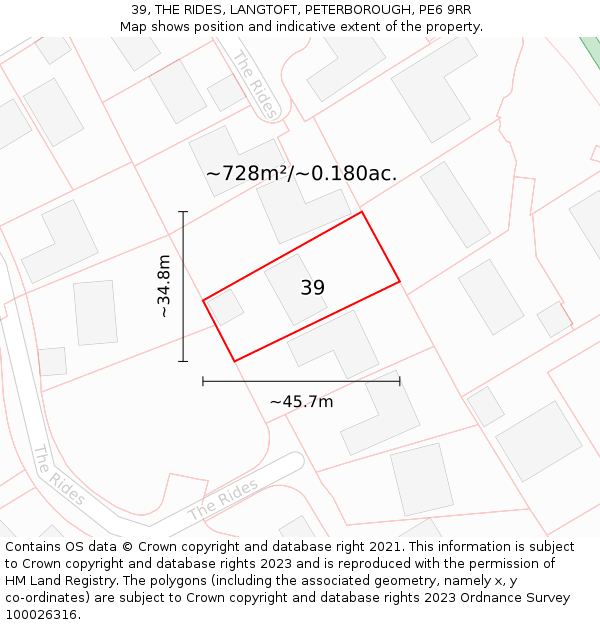 39, THE RIDES, LANGTOFT, PETERBOROUGH, PE6 9RR: Plot and title map