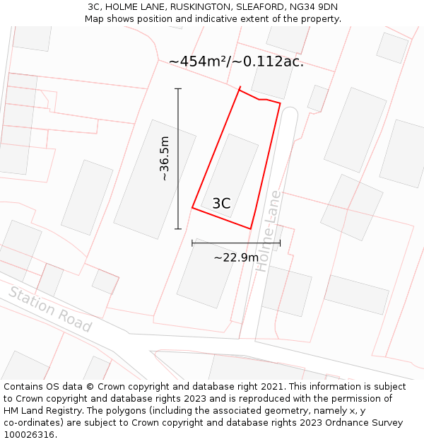 3C, HOLME LANE, RUSKINGTON, SLEAFORD, NG34 9DN: Plot and title map