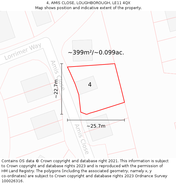 4, AMIS CLOSE, LOUGHBOROUGH, LE11 4QX: Plot and title map