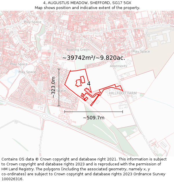 4, AUGUSTUS MEADOW, SHEFFORD, SG17 5GX: Plot and title map