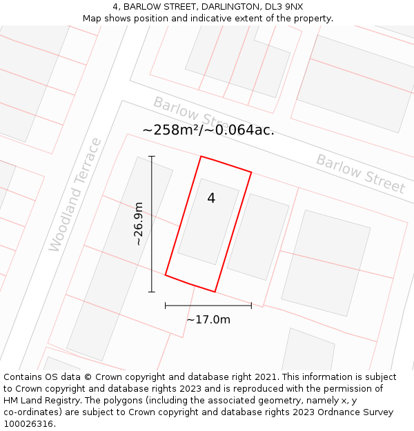 4, BARLOW STREET, DARLINGTON, DL3 9NX: Plot and title map