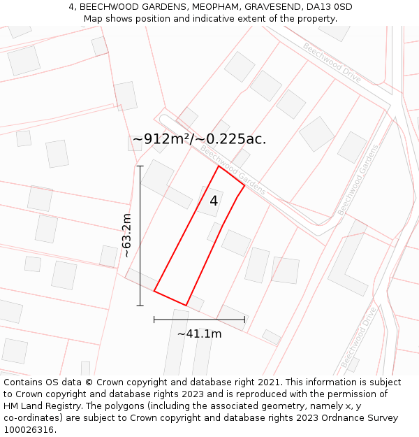 4, BEECHWOOD GARDENS, MEOPHAM, GRAVESEND, DA13 0SD: Plot and title map