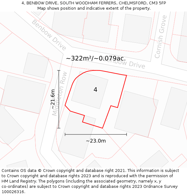 4, BENBOW DRIVE, SOUTH WOODHAM FERRERS, CHELMSFORD, CM3 5FP: Plot and title map