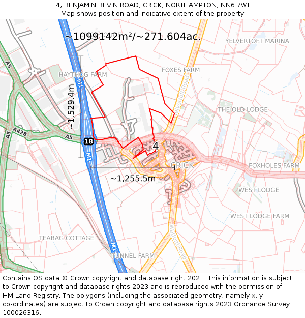 4, BENJAMIN BEVIN ROAD, CRICK, NORTHAMPTON, NN6 7WT: Plot and title map