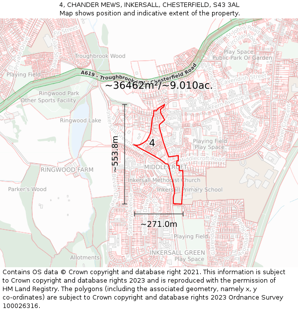 4, CHANDER MEWS, INKERSALL, CHESTERFIELD, S43 3AL: Plot and title map