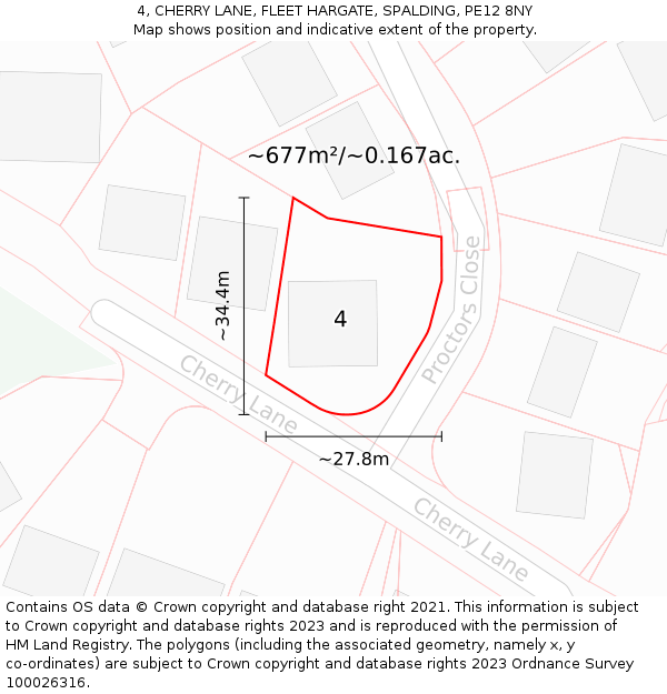 4, CHERRY LANE, FLEET HARGATE, SPALDING, PE12 8NY: Plot and title map