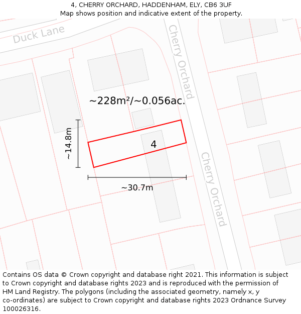 4, CHERRY ORCHARD, HADDENHAM, ELY, CB6 3UF: Plot and title map