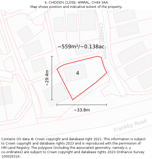 4, CHIDDEN CLOSE, WIRRAL, CH49 3AA: Plot and title map