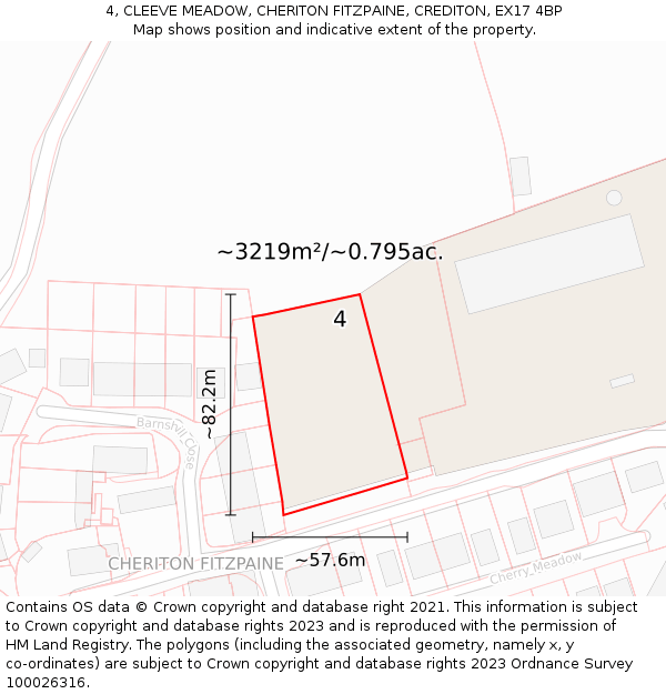 4, CLEEVE MEADOW, CHERITON FITZPAINE, CREDITON, EX17 4BP: Plot and title map