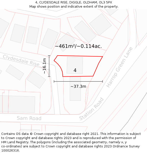 4, CLYDESDALE RISE, DIGGLE, OLDHAM, OL3 5PX: Plot and title map