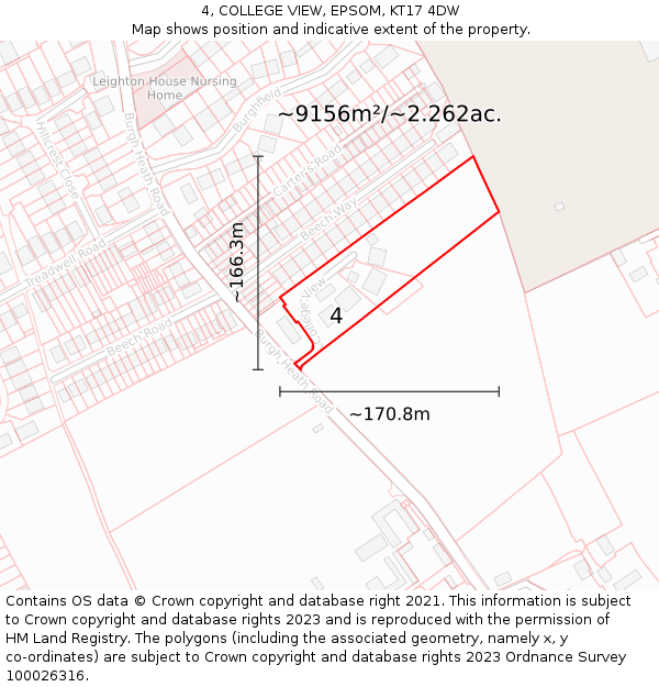 4, COLLEGE VIEW, EPSOM, KT17 4DW: Plot and title map