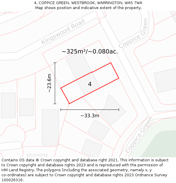 4, COPPICE GREEN, WESTBROOK, WARRINGTON, WA5 7WA: Plot and title map