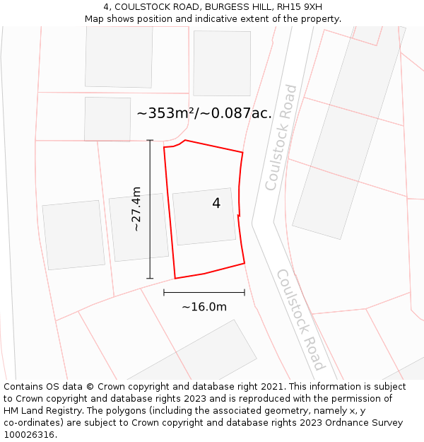 4, COULSTOCK ROAD, BURGESS HILL, RH15 9XH: Plot and title map