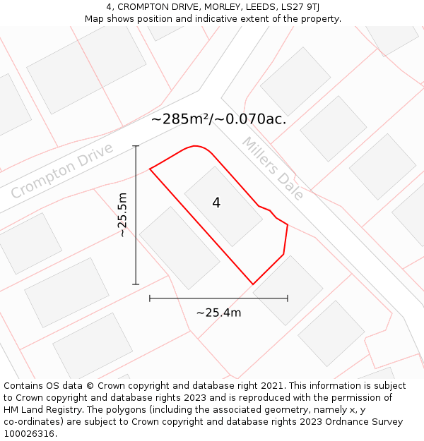 4, CROMPTON DRIVE, MORLEY, LEEDS, LS27 9TJ: Plot and title map