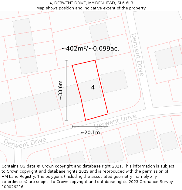 4, DERWENT DRIVE, MAIDENHEAD, SL6 6LB: Plot and title map