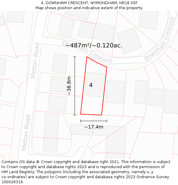 4, DOWNHAM CRESCENT, WYMONDHAM, NR18 0SF: Plot and title map