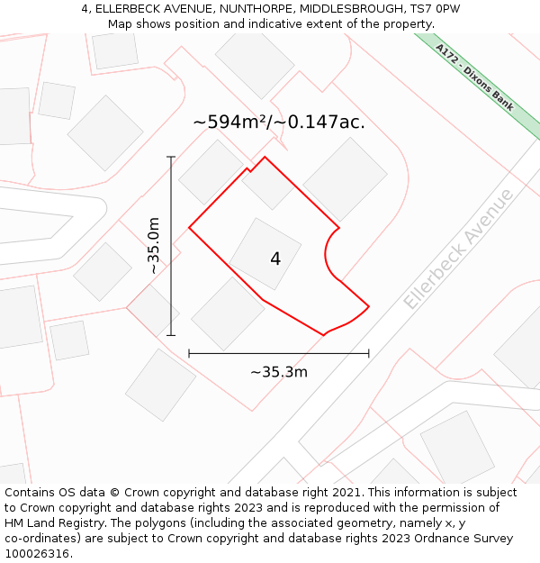 4, ELLERBECK AVENUE, NUNTHORPE, MIDDLESBROUGH, TS7 0PW: Plot and title map