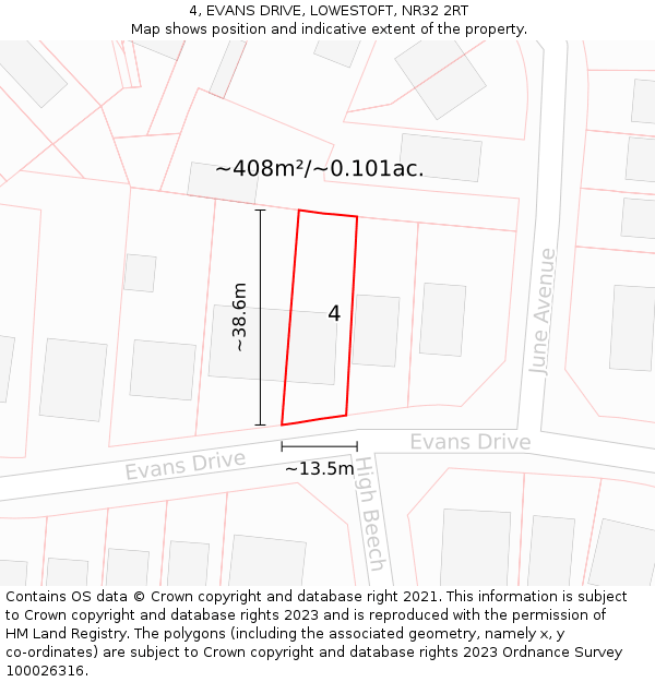 4, EVANS DRIVE, LOWESTOFT, NR32 2RT: Plot and title map