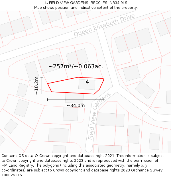 4, FIELD VIEW GARDENS, BECCLES, NR34 9LS: Plot and title map