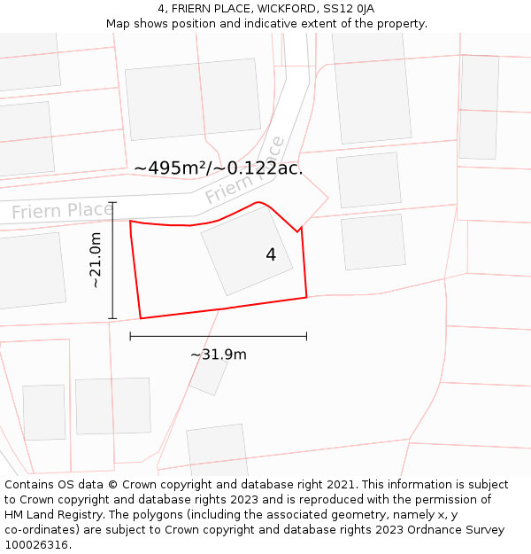 4, FRIERN PLACE, WICKFORD, SS12 0JA: Plot and title map