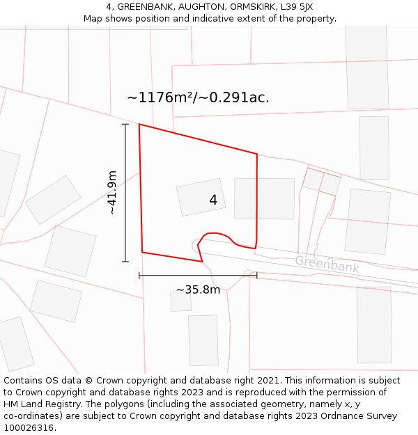 4, GREENBANK, AUGHTON, ORMSKIRK, L39 5JX: Plot and title map