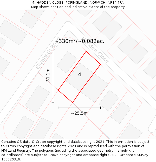 4, HADDEN CLOSE, PORINGLAND, NORWICH, NR14 7RN: Plot and title map