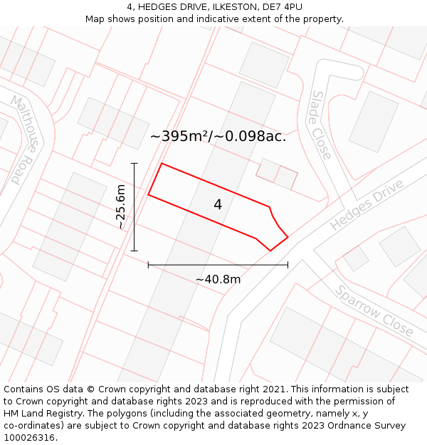 4, HEDGES DRIVE, ILKESTON, DE7 4PU: Plot and title map