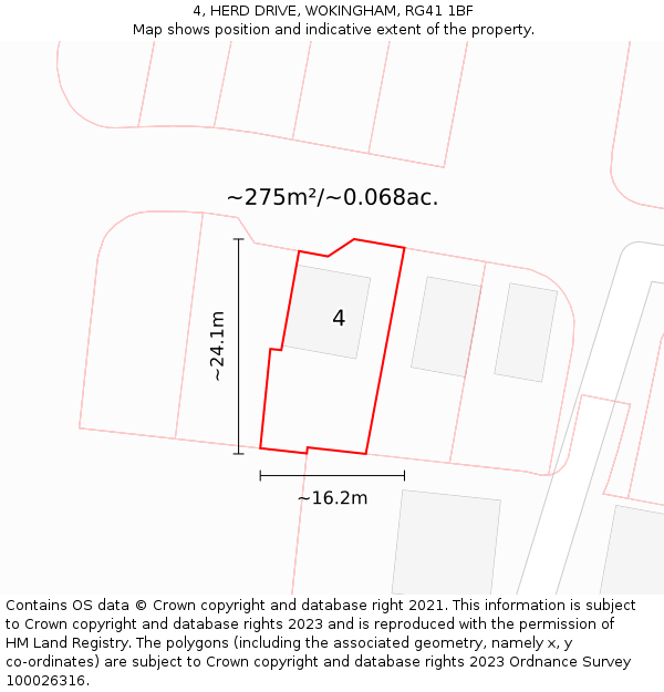 4, HERD DRIVE, WOKINGHAM, RG41 1BF: Plot and title map