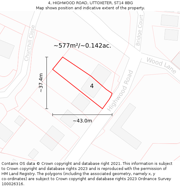 4, HIGHWOOD ROAD, UTTOXETER, ST14 8BG: Plot and title map