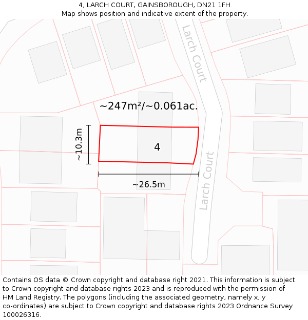 4, LARCH COURT, GAINSBOROUGH, DN21 1FH: Plot and title map