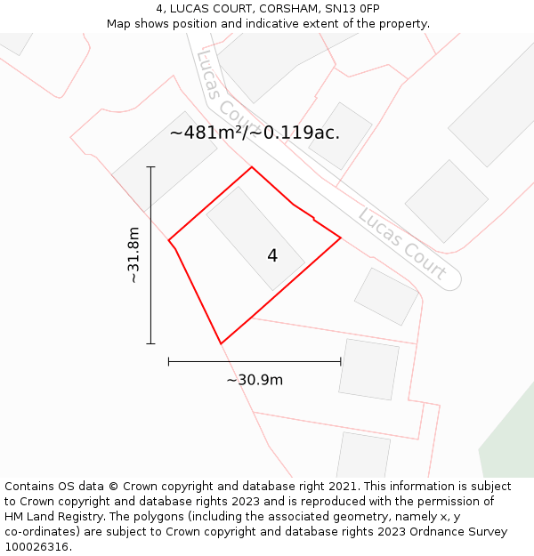 4, LUCAS COURT, CORSHAM, SN13 0FP: Plot and title map