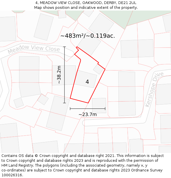 4, MEADOW VIEW CLOSE, OAKWOOD, DERBY, DE21 2UL: Plot and title map