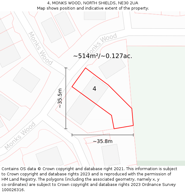 4, MONKS WOOD, NORTH SHIELDS, NE30 2UA: Plot and title map