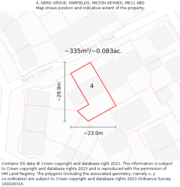 4, NERO GROVE, FAIRFIELDS, MILTON KEYNES, MK11 4BD: Plot and title map