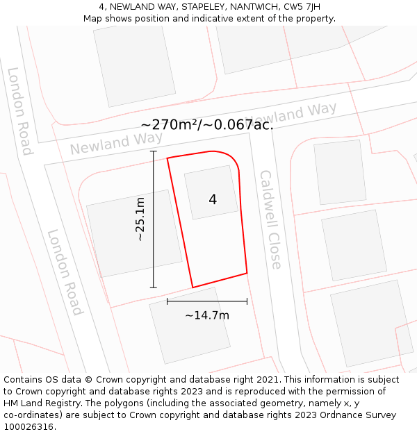 4, NEWLAND WAY, STAPELEY, NANTWICH, CW5 7JH: Plot and title map