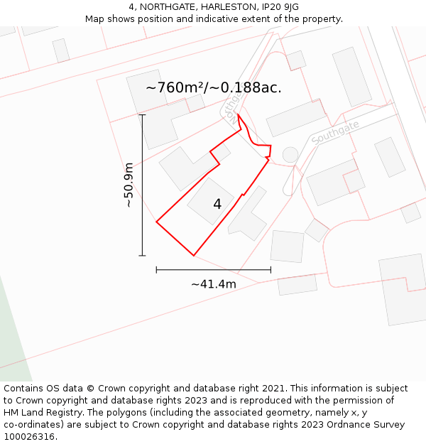 4, NORTHGATE, HARLESTON, IP20 9JG: Plot and title map