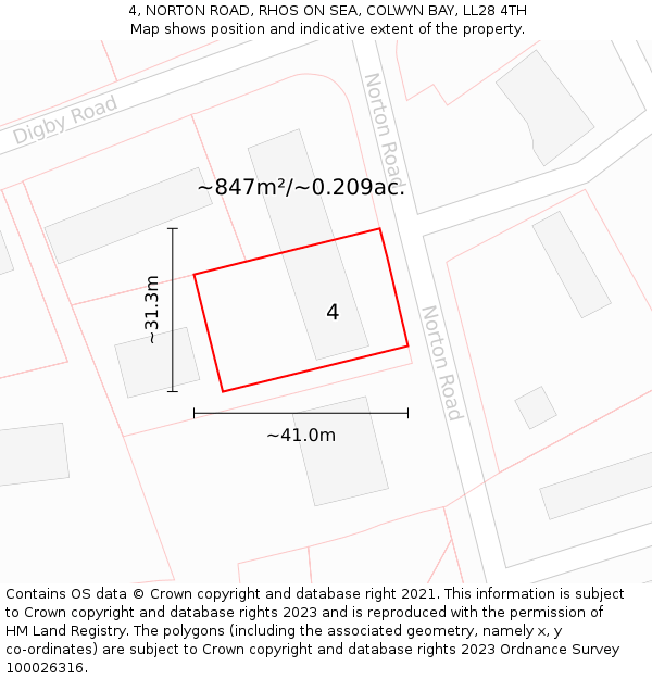 4, NORTON ROAD, RHOS ON SEA, COLWYN BAY, LL28 4TH: Plot and title map