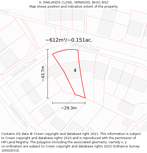 4, OAKLANDS CLOSE, VERWOOD, BH31 6NZ: Plot and title map