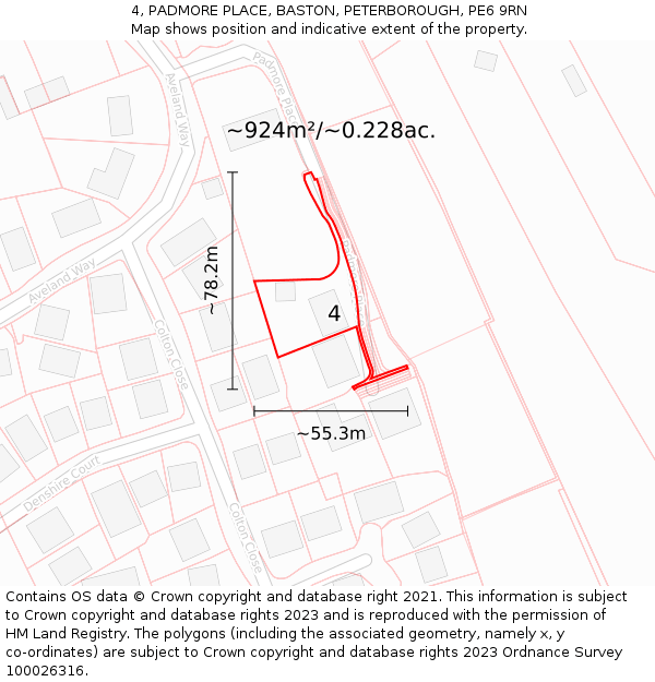 4, PADMORE PLACE, BASTON, PETERBOROUGH, PE6 9RN: Plot and title map