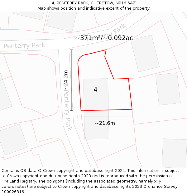 4, PENTERRY PARK, CHEPSTOW, NP16 5AZ: Plot and title map