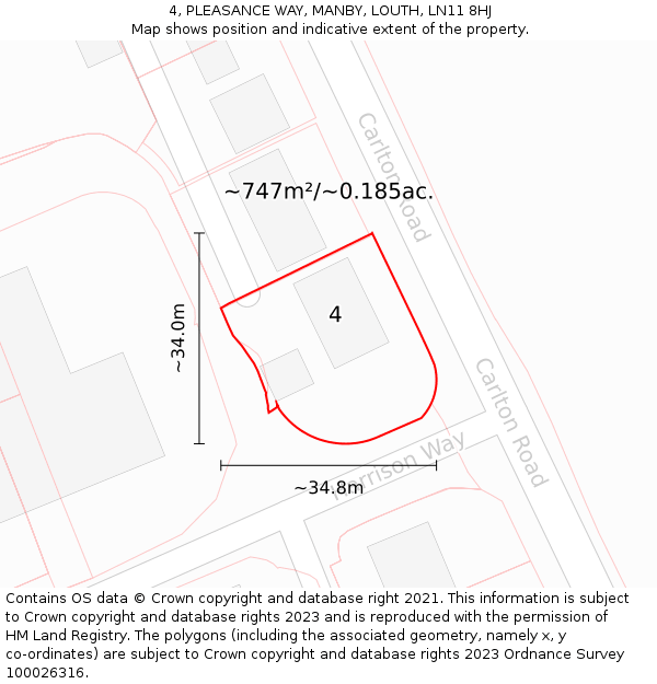 4, PLEASANCE WAY, MANBY, LOUTH, LN11 8HJ: Plot and title map