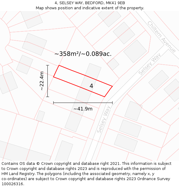 4, SELSEY WAY, BEDFORD, MK41 9EB: Plot and title map