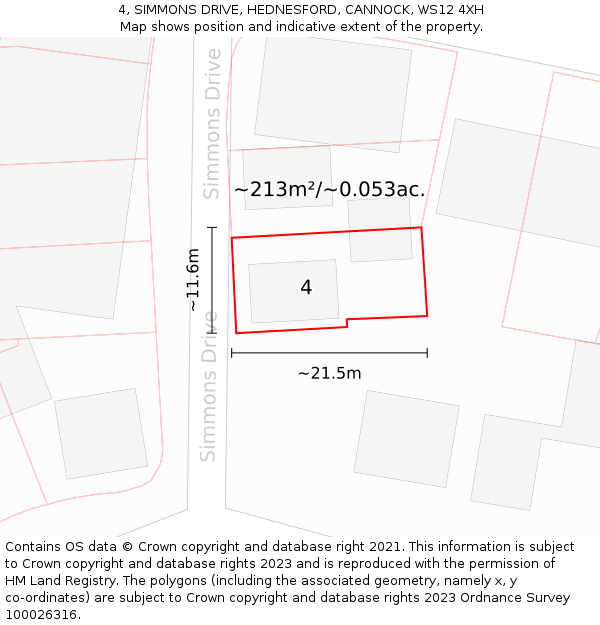 4, SIMMONS DRIVE, HEDNESFORD, CANNOCK, WS12 4XH: Plot and title map