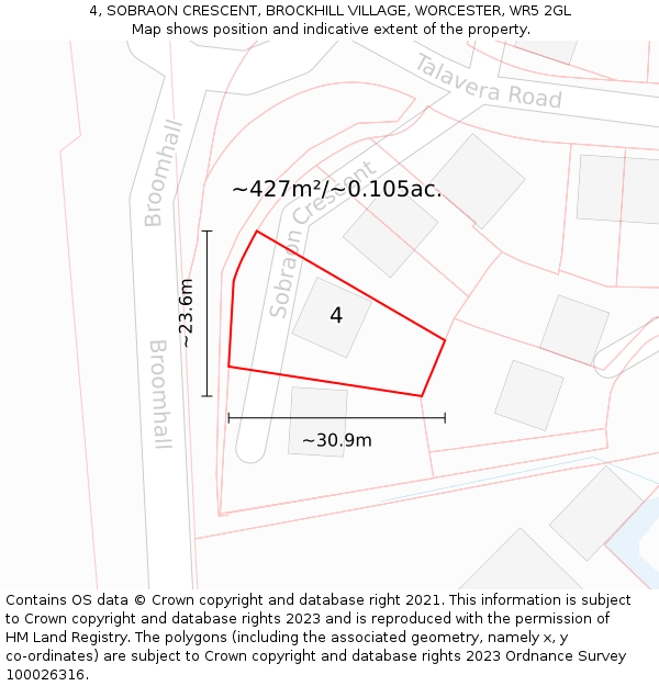 4, SOBRAON CRESCENT, BROCKHILL VILLAGE, WORCESTER, WR5 2GL: Plot and title map